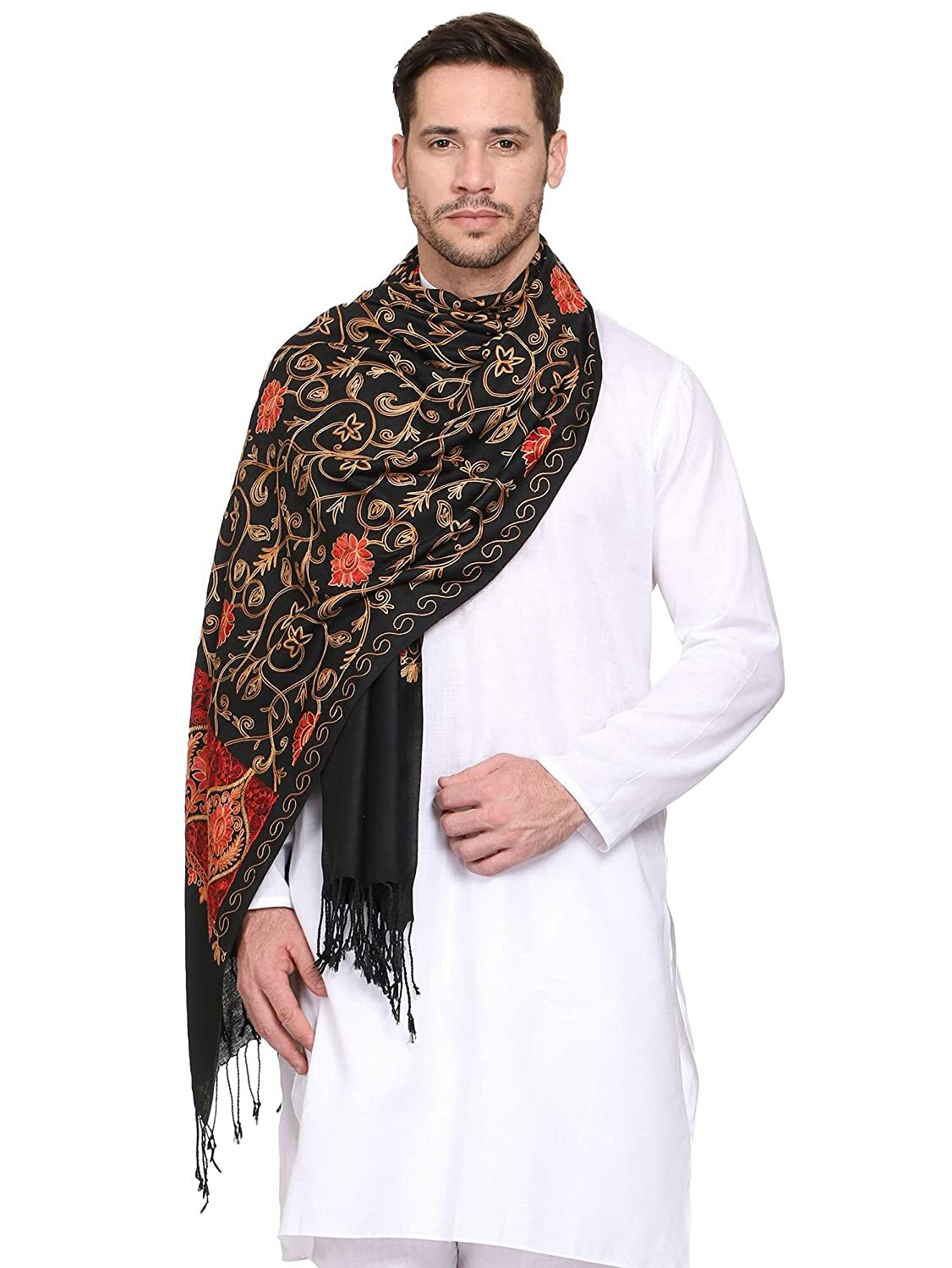 TC Black Print Men's Paisley Embroidered Shawl Gents Muffler Stole