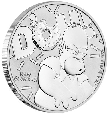 2019 Homer Simpson 1oz $1 Silver .9999 Dollar Bullion Coin