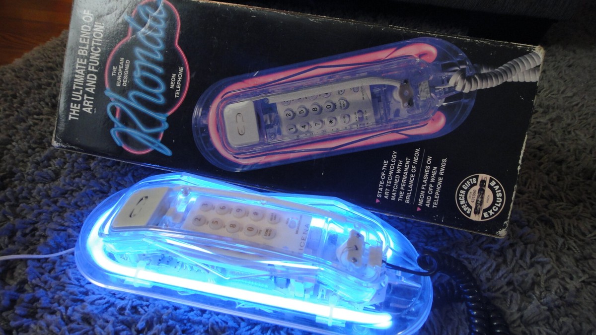 ORIGINAL Vintage 80s Rhonda Cicena Neon Light Up Phone Blue w/ OG