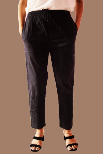 Indian Cotton Pants Girls Lucknowi Embroidery Salwar Chikankari Trousers Women