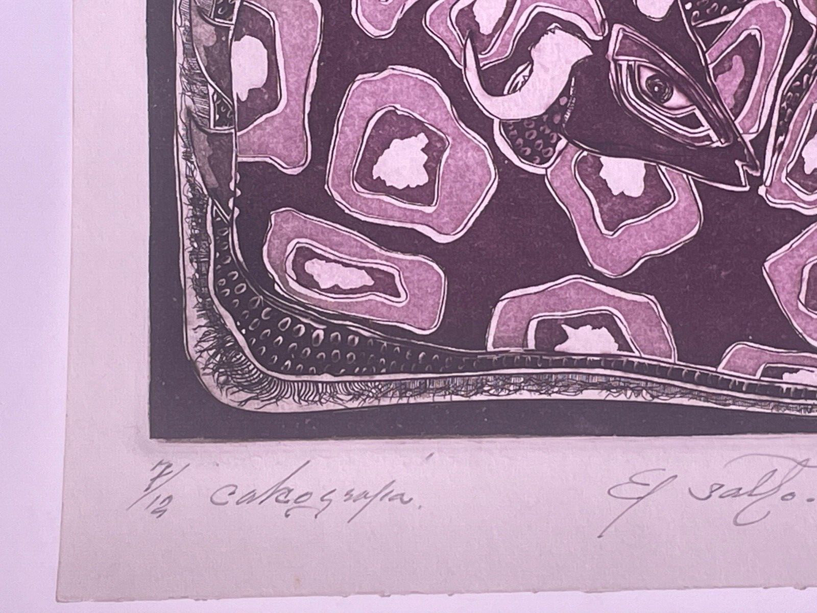 CARLOS DEL TORO. ¨El Salto¨ . Etching. Original signed. P/A. Cuban Art.