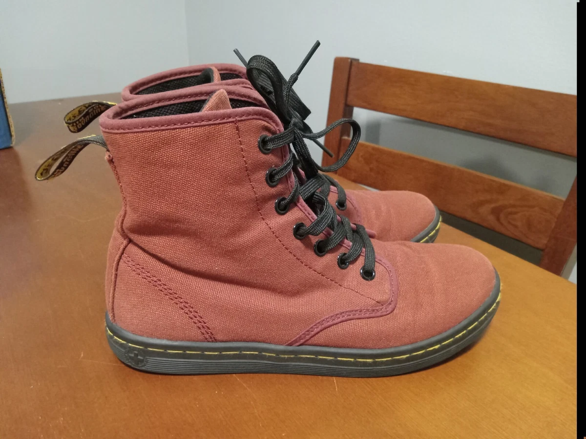 Dr. Doc Martens Shoreditch Maroon Red Canvas Boots Shoes Women s