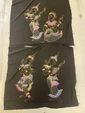 X3 Vintage  Thai  Fabric Painting Deities Musician/ Dancers Asian Art Thailand