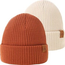 2PCS Baby Beanie Soft Toddler Beanie Warm 0-24 Months Off White dark Orange