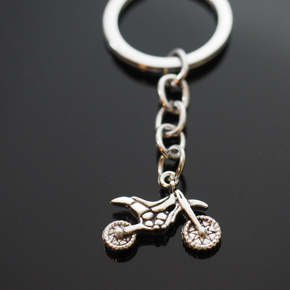 Motorcycle Dirt Bike Moto Cross Steel Silver Chrome Keychain Gift