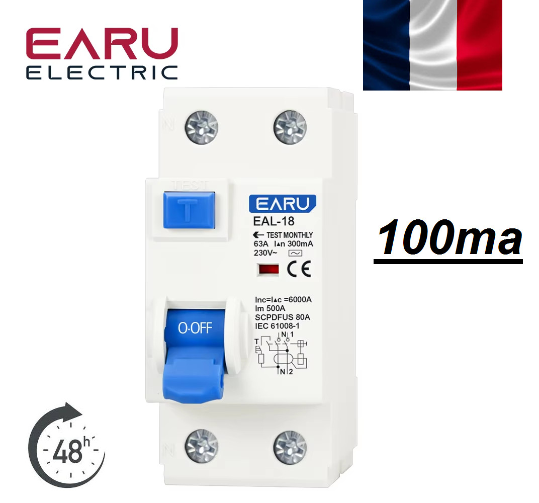 Disjoncteur différentiel 100mA 40A type AC pour installation photovoltaïque domestique