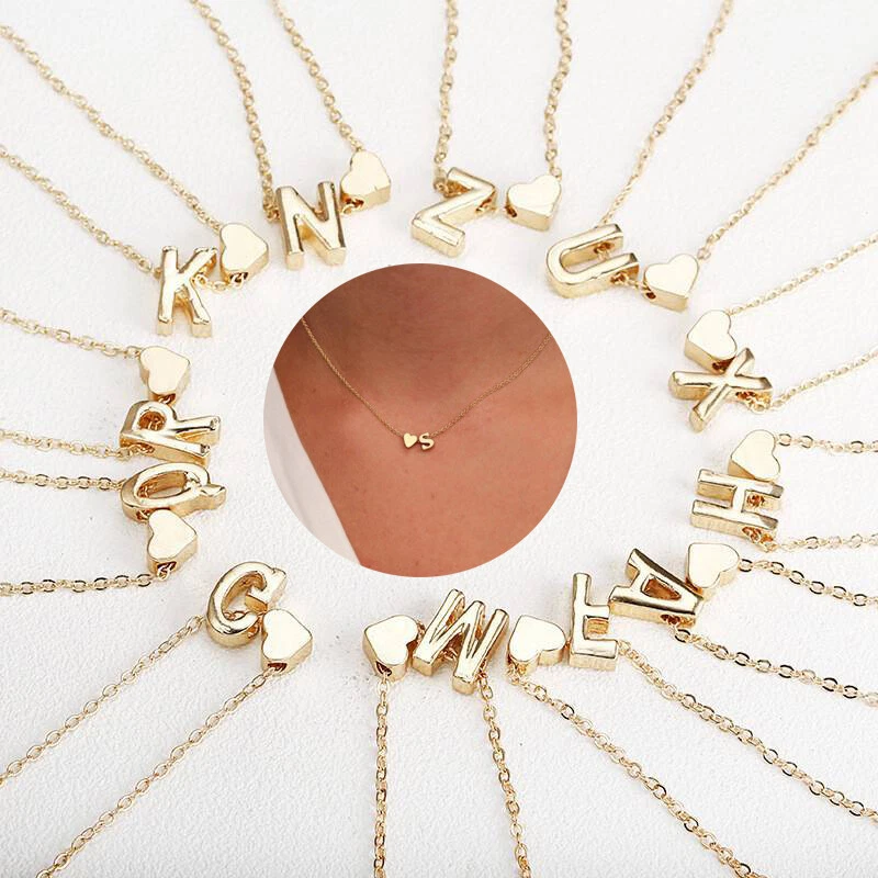 Tiny heart initial sale necklace