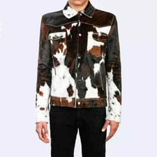 Men's Western Cowhide Jacket with Real Hair-on Pony Skin And Cow Print Jacket