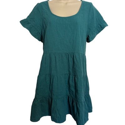 Billabong Womens Teal Pixie Tiered Peasant Dress Short Flutter Sleeve NWT sz M