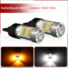2X 7443 7440 7444 LED Turn Signal SwitchBack White/Amber DRL Parking light Bulbs