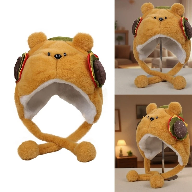 Warm Plush Winter Cap with Lovely Bear Design For Adult Outdoor Activity