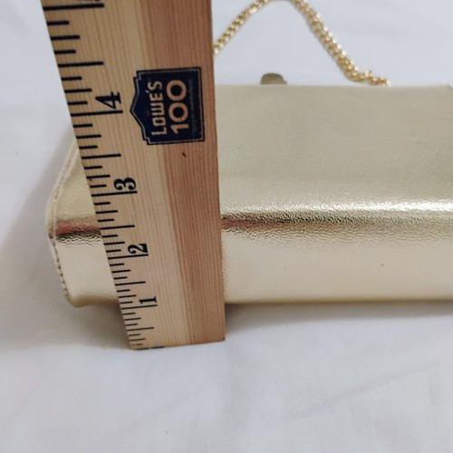 Vintage Party oder formelle Handtasche Gold Metallic Clutch schwarz innen Kettengriff - Bild 10 von 11