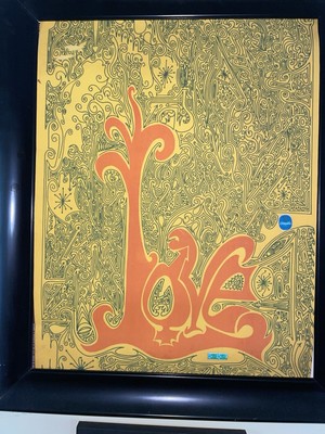 Love poster yellow background blue/red print 23 x 15 1/2 Sold Each For In Stock