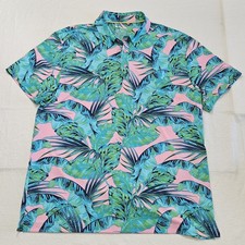 Birdie Bound Polo Golf Shirt Size XL Colorful Tropical Leaf Pattern Short Sleeve