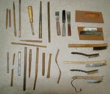 Lot of 28 Masonry Cement Tools, Trowels, Chisels& PUNCHES, GAUGE,Brushes, Etc..