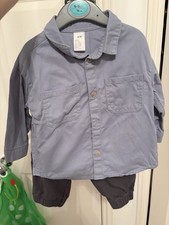 2 Pcs Elegant Suit Blue Shirt And Trousers Pants H&M 6-9 Months Baby Boy