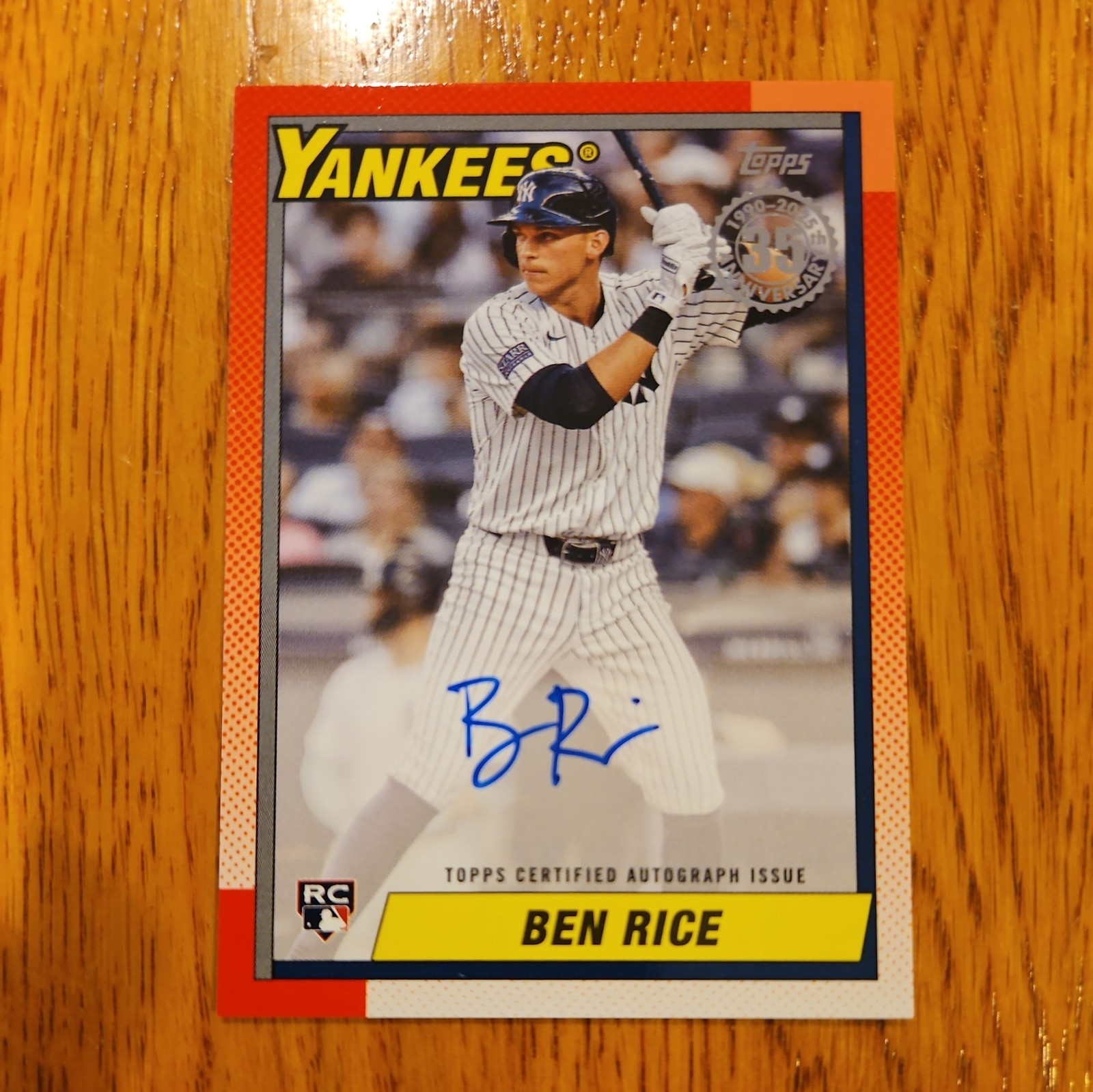 Ben Rice 2025 Topps 35th Anniversary 1990 Autograph #90B2-BRI  RC AUTO Yankees