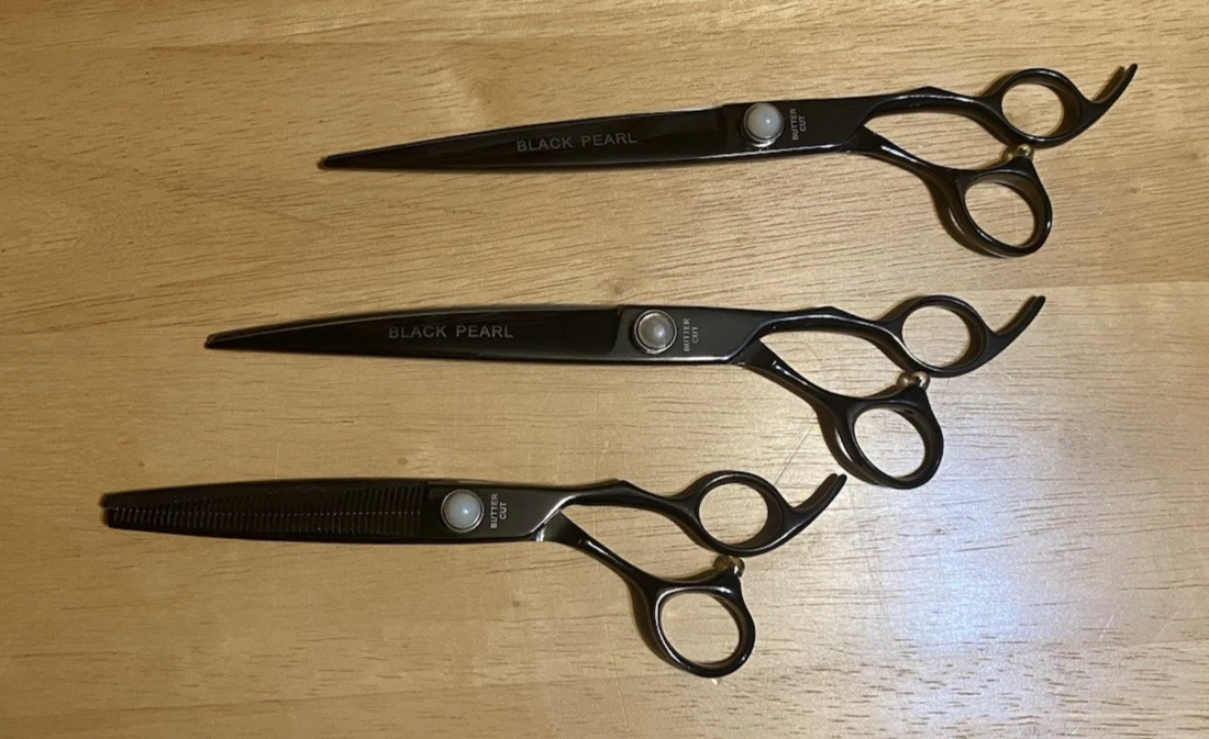 Geib Black Pearl Grooming Shears 3 Piece Professional Pet Groomer Scissors Set