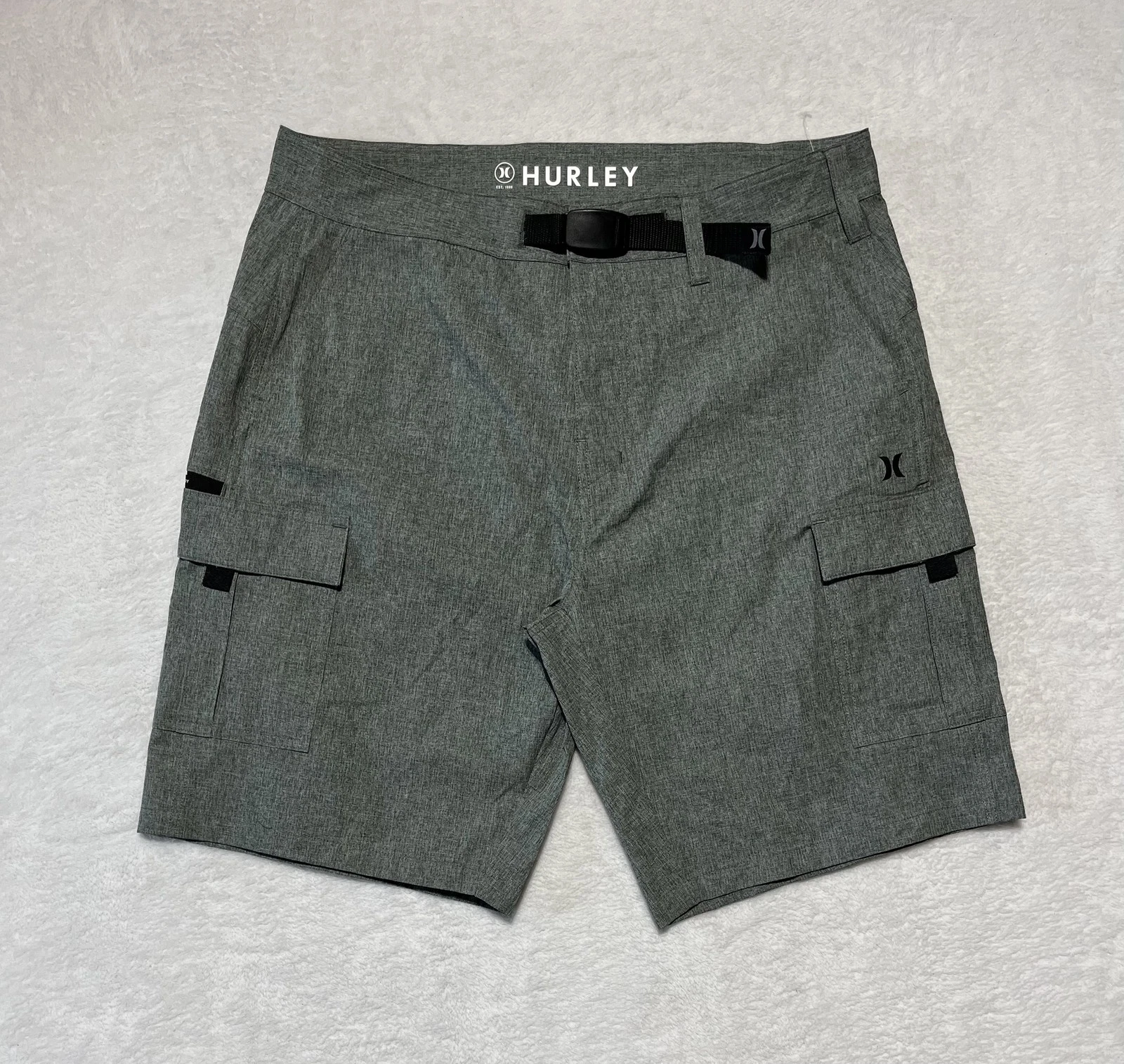 Hurley Shorts Mens Large Gray Surf Hybrid Cargo Pockets Adjustable Belt Outdoor