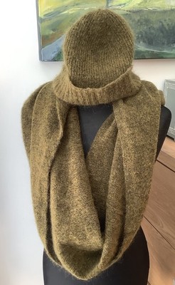 Seasalt Moosgrün Feinstrick Mohair & Wollmischung Schlauchschal & Mütze Muster Design Neu