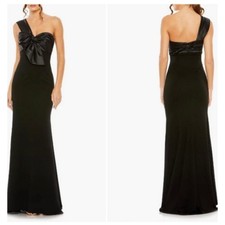 Mac Duggal Black One-Shoulder Satin Bow Trumpet Gown