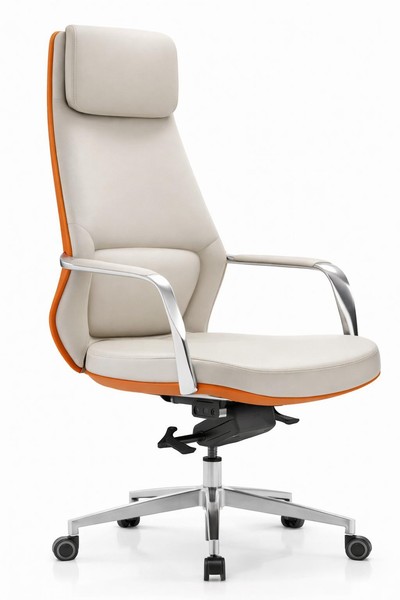 Ergonomischer Chefsessel Mit Hoher RüCkenlehne Und Orangen Akzenten-image