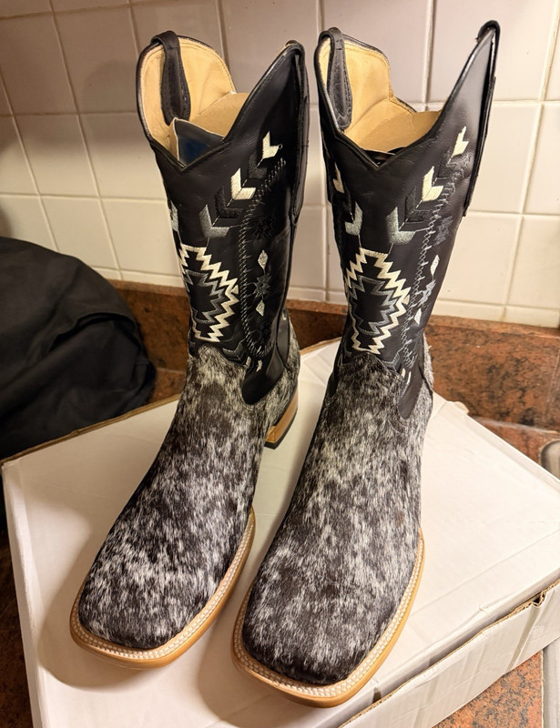 Rodeo Ancha Men's Western Cowboy Boots Genuine Cowhide Black Shaft US 13.5