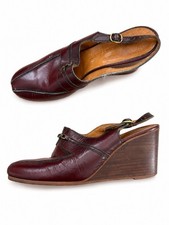 Vintage 1970 s Etienne Aigner Oxblood Slingback Wedge Loafer Heels EST Size 8 9