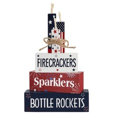 4 Pcs 4th of July Table Decorations Fireworks Patriotic Wooden Block Signs Me...