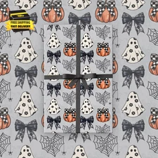 10 Sheets Boho Ghost Wrapping Paper - Not Roll - 19.7 X 27.6 Inch Cute Ghosts Pu