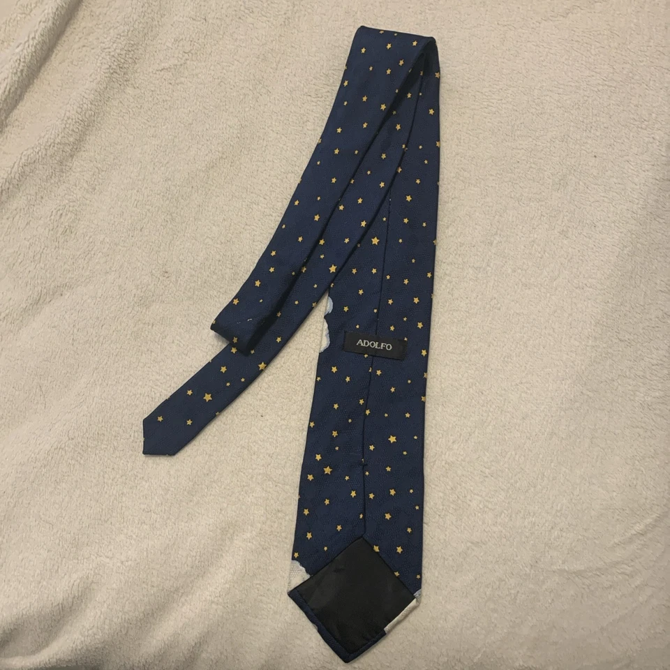 Corbata Adolfo 100 % seda para hombre Navidad Papá Noel reno vacaciones azul marino Foto 2 de 3