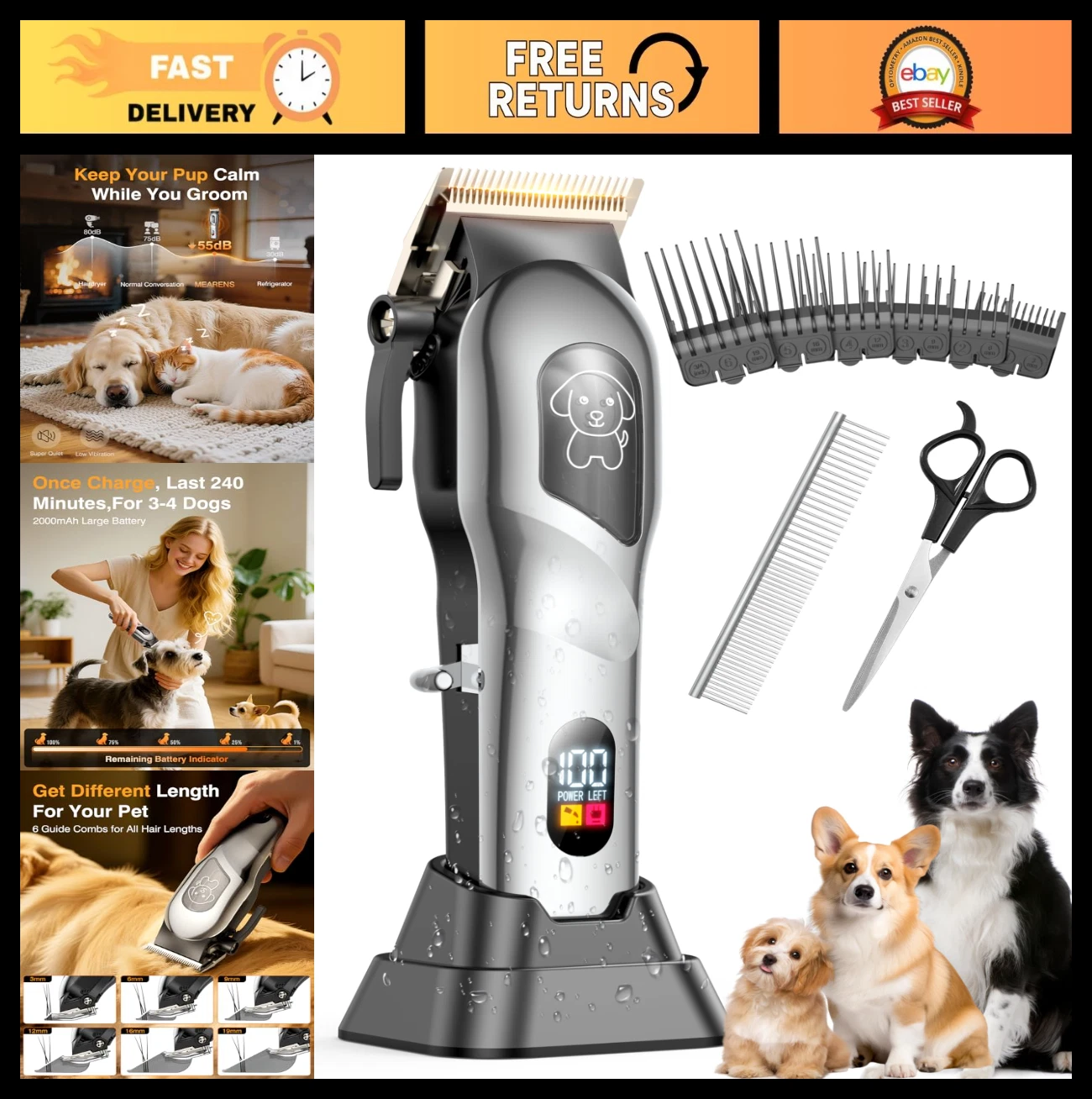 Cordless Dog Clippers for Heavy Thick Hair, Low Noise Pet Grooming Kit, Recharge
Opens in a new wind