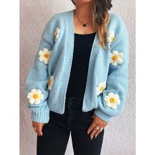 Flower Open Front Long Sleeve Cardigan