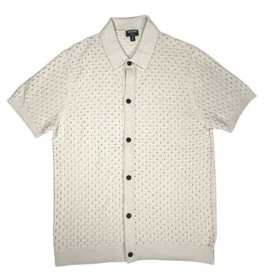 Todd Snyder Polo Eyelet Stitch Knit Full Placket Bisque Silk/Cotton M New $288