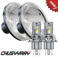 Pair 7inch Universal Round Cut Chrome Clear Glass Lens Diamond Headlights Lamp Pair 7inch Universal Round Cut Chrome Clear Glass Lens Diamond Headlights Lamp