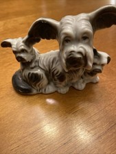 Vintage Ceramic Scottie Terrier Schnauzer Dog w/Puppies Made in Japan