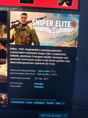 Sniper Elite 4 (Steam Key PC) Digital Download Code Email