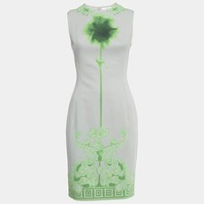Versace Collection Grey Green Printed Cotton Crepe Sheath Dress M