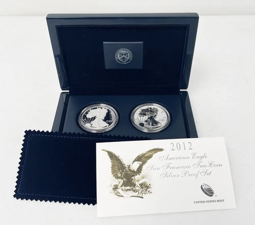 2012 US Mint American Silver Eagle Proof & Reverse Proof 2 Coin Set w/ Box & COA