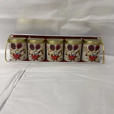 VTG Made In Brazil Red Floral Metal Wall Mount Spice Rack With Jars