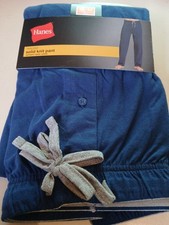 Hanes Men Tagless Solid Knit Sleep Pant Drawstring Button Fly Pockets Blue SZ M