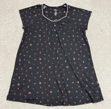 Croft & Barrow Night Gown Women's 1X Black Floral Lace Smocked Short Sleeve