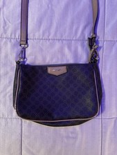 Nine West Geometric Black Brown Shoulder Bag Adjustable Strap Logo Zip Designer