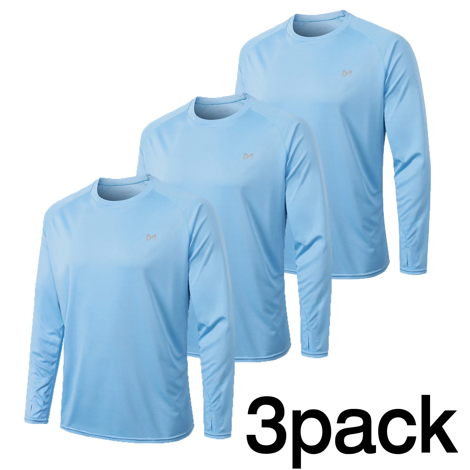 3Pack Men's Solid Long Sleeve Shirts Soft Quick Dry Top Autumn Base Layer Casual