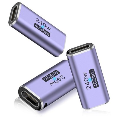 USB C Coupler Female Adapter Light Blue 240W 40Gbps 8K Thunderbolt 3/4 3 PCS
