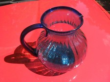 Hand-Blown Cobalt Blue Glass Footed Pitcher with Applied Handle — listing 5