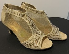 Pierre Dumas Ciara Dressy Gold Glitter Mesh Peep Toe Rhinestone Shoes 9 1/2 M