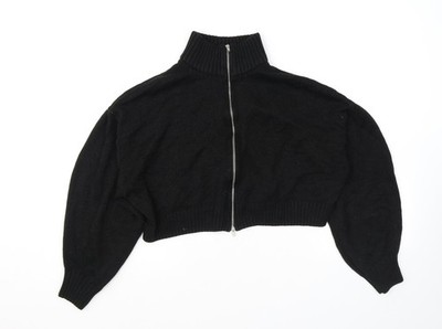 Schwarzer Damenpullover mit durchgehendem Reißverschluss UK Größe L Divided by H&M