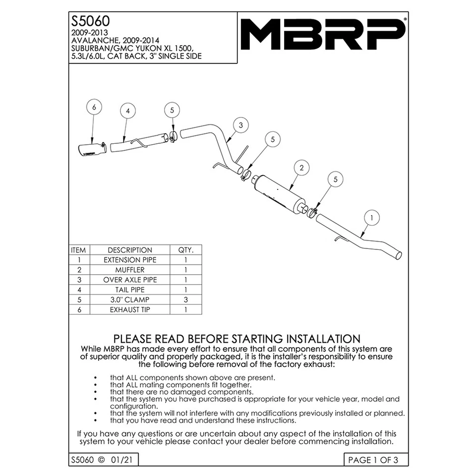 Escape trasero de acero inoxidable MBRP S5060409 Cat para 2009-14 Suburban Avalanche Yukon V8 Foto 3 de 4