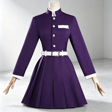Women Anime Cosplay Costume Purple Uniform Dress White Cape Halloween Outfit Set